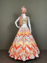 Satin chevron multi colour printed Lehenga