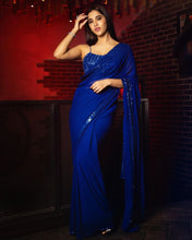 Royal blue partywear sequinned saree