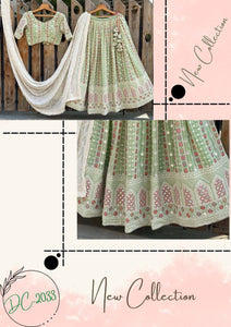 Green pista partywear silk Lehenga