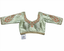 Mint green floral silk blouse
