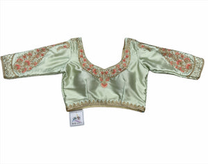Mint green floral silk blouse