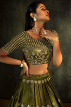 Trendy Olive green satin silk designer Lehenga