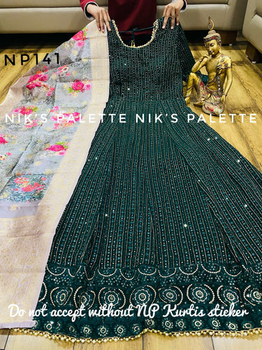 Sequinned anarkali with silk dupatta