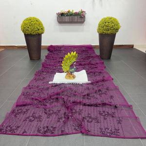 Partywear purple sequinned saree