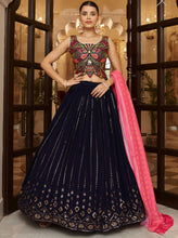 Unique- Navy and pink designer Lehenga with butterfly style blouse