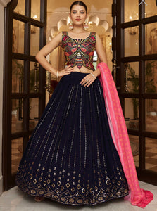 Unique- Navy and pink designer Lehenga with butterfly style blouse