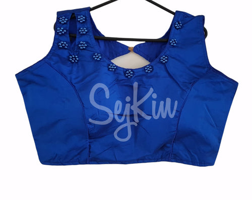 Royal blue floral bead blouse