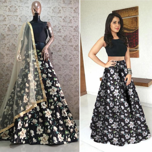 Digital floral zari satin printed Lehengas