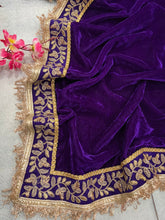 Deep purple velvet saree