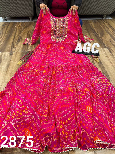 AGC Collection- Georgette bandhani tiered gown, also plus sizes