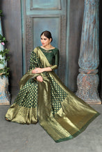 Dark green soft litchi silk saree