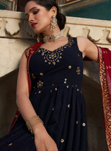 Saya - Trendy navy blue georgette sequins and thread work gown