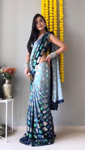 Partywear Blue box sequins saree