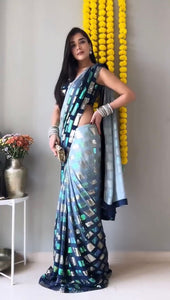 Partywear Blue box sequins saree