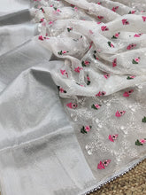 Organza silver border silk saree