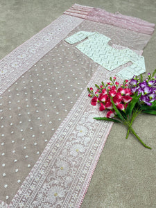Celebrity style organza silk baby pink saree