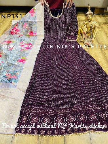 Sequinned anarkali with silk dupatta