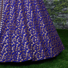 Sabyasachi inspired blue floral raw silk Lehenga