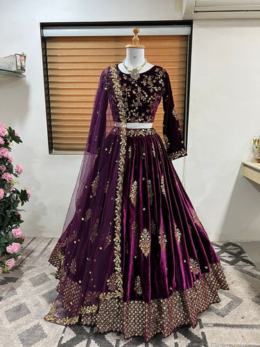 Velvet Lehenga in purple
