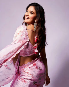 Pink digital floral saree