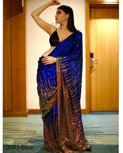 Blue and gold sequins saree