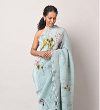 Sky blue chinon pleating saree