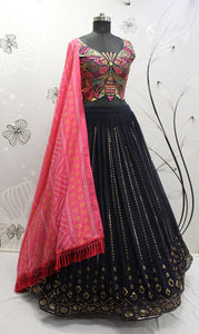 Unique- Navy and pink designer Lehenga with butterfly style blouse