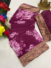 Digital floral sarees with beautiful border - lots of colours