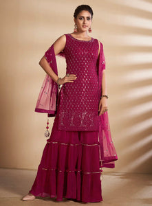 Fashionable shararas - Cherry red