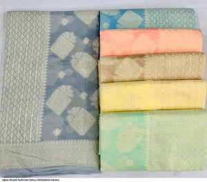 Chikankari work Lucknowi saree - aqua blue