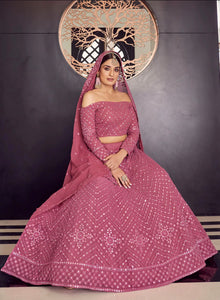 Kavya catalogue: Pink mirror work Lehenga