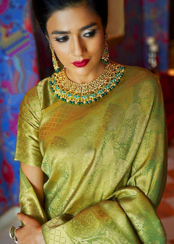 Mehendi green banarasi saree