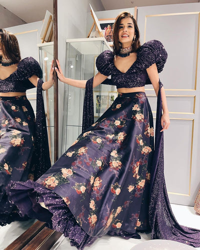 Purple floral partywear Lehenga