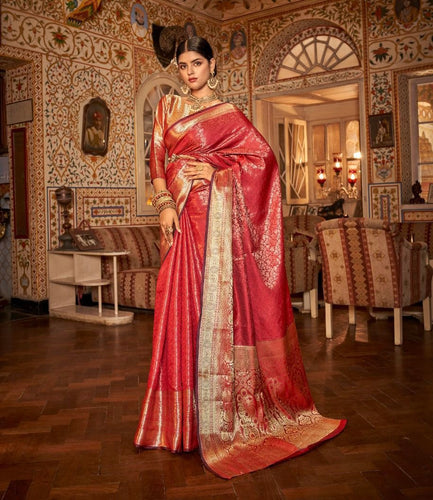 Kanchivaram silk saree with copper zari