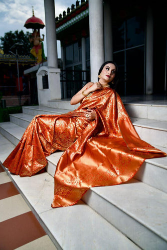 Orange banarasi silk saree
