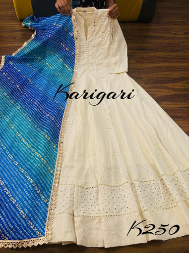 Karigari collection: Off white anarkali with bandhani dupatta