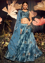 Aqua blue velvet Lehenga