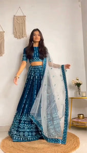 Dandiya night - blue georgette Lehenga