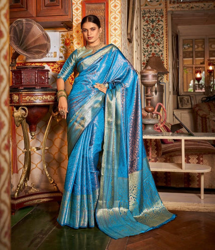 Kanchivaram silk saree with copper zari