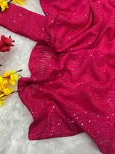 Celebrity inspired rani pink sequinned saree