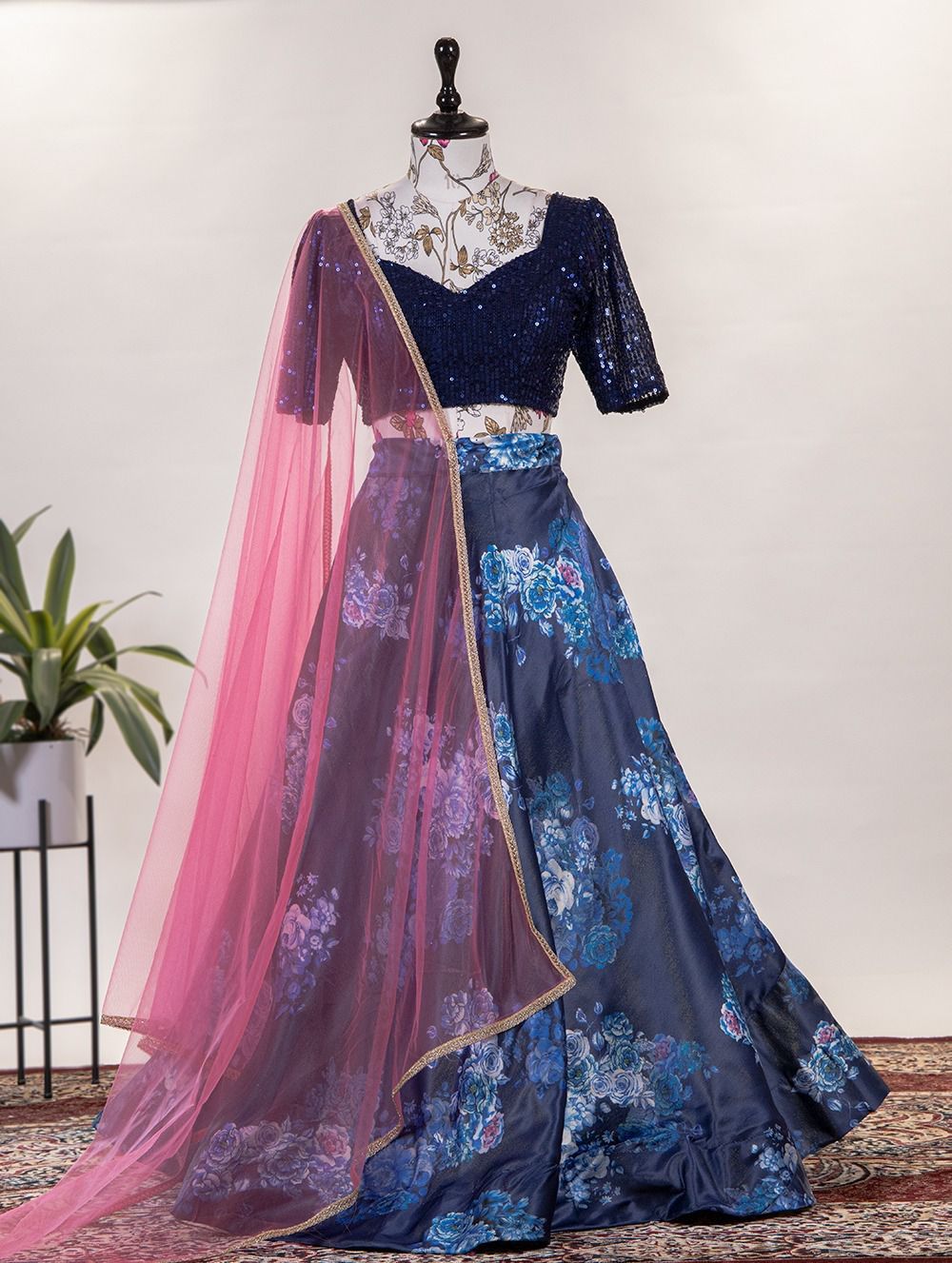 Bridesmaids - Satin silk floral printed lehengas