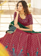 Deep pink and green peacock Lehenga