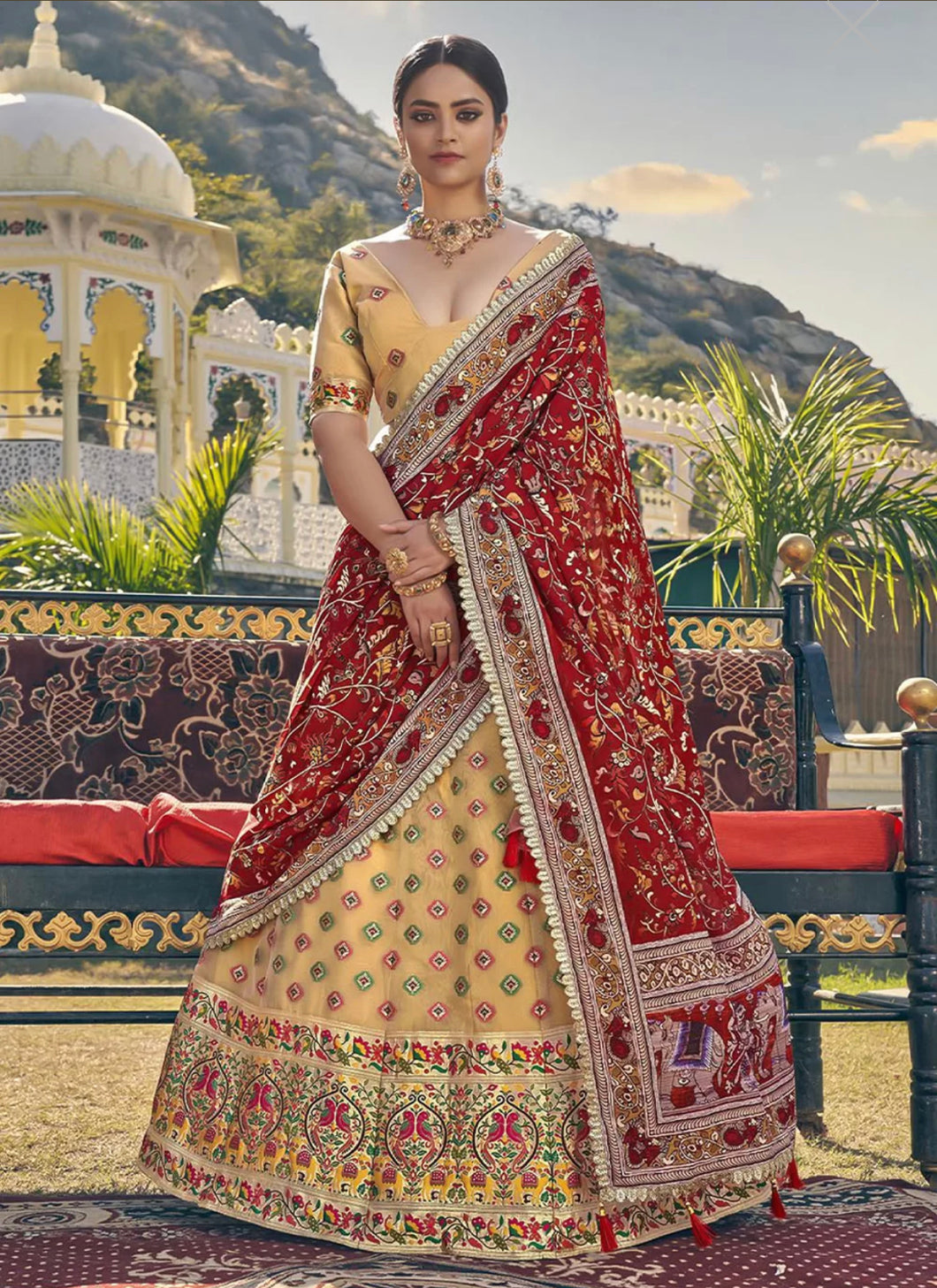Beige organza Lehenga