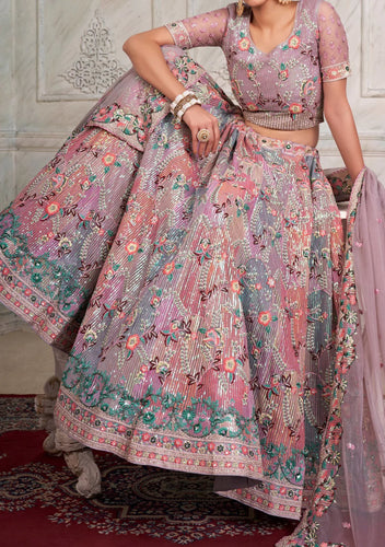 Lilac with multi pastel coloured Lehenga