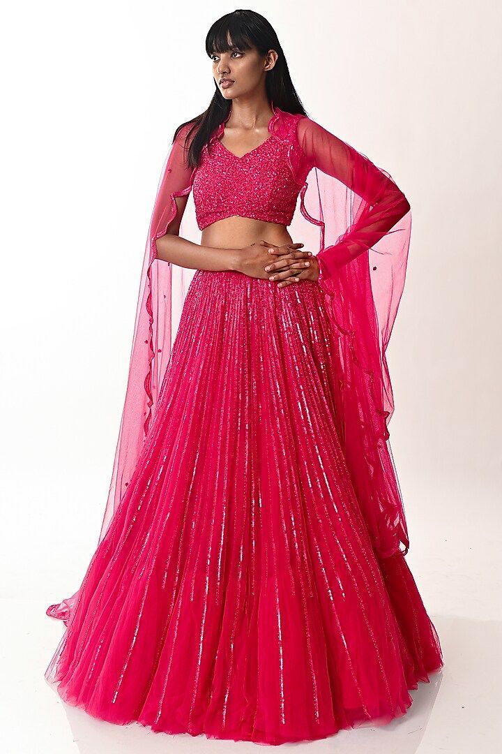Reddish pink sequins partywear Lehenga