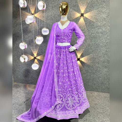 Orchid purple sequins embroidered Lehenga (with long sleeves)