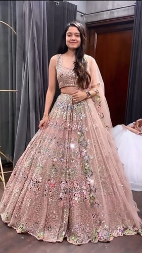 Pink gold chine sequins Lehenga