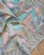 Colourful pastel feather saree with Lucknowi border
