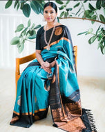 Blue soft royal banarasi saree