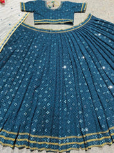 Teal blue party wear silk Lehenga